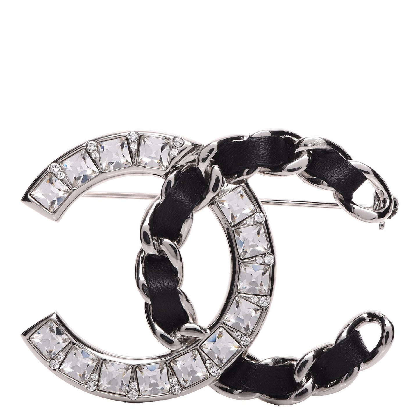 Lambskin Baguette Crystal CC Brooch Black Silver