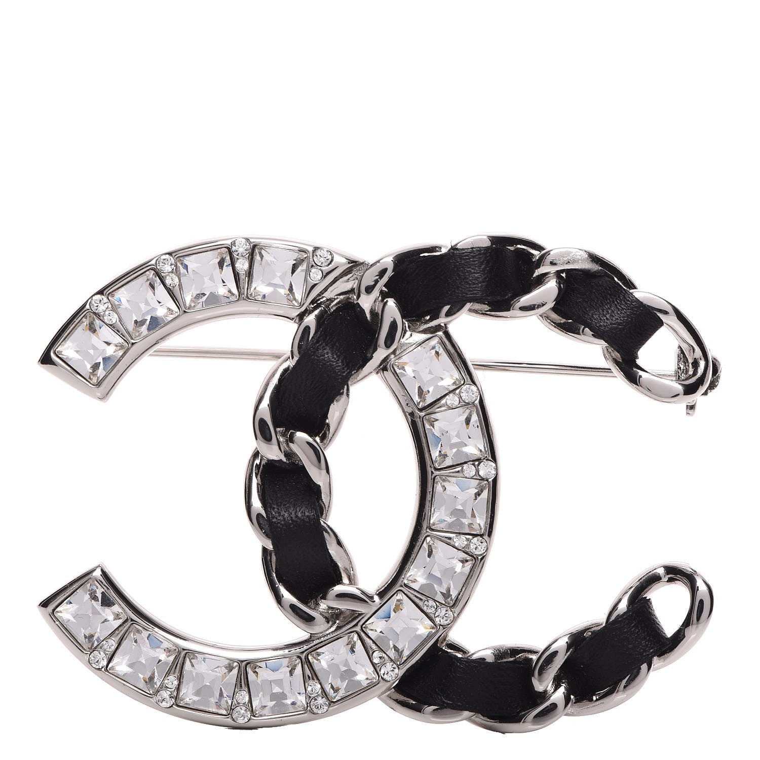 Chanel Lambskin Baguette Crystal CC Brooch Black Silver 1 of 5