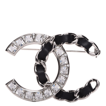 Chanel Lambskin Baguette Crystal CC Brooch Black Silver 1 of 5