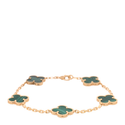 Van Cleef & Arpels 18K Yellow Gold Malachite 5 Motifs Vintage Alhambra Bracelet 1 of 4