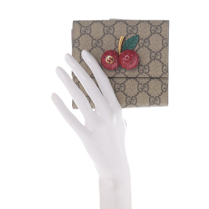 Gucci GG Supreme Monogram Cherry Embellished Card Case Wallet Hibiscus Red 2 of 12