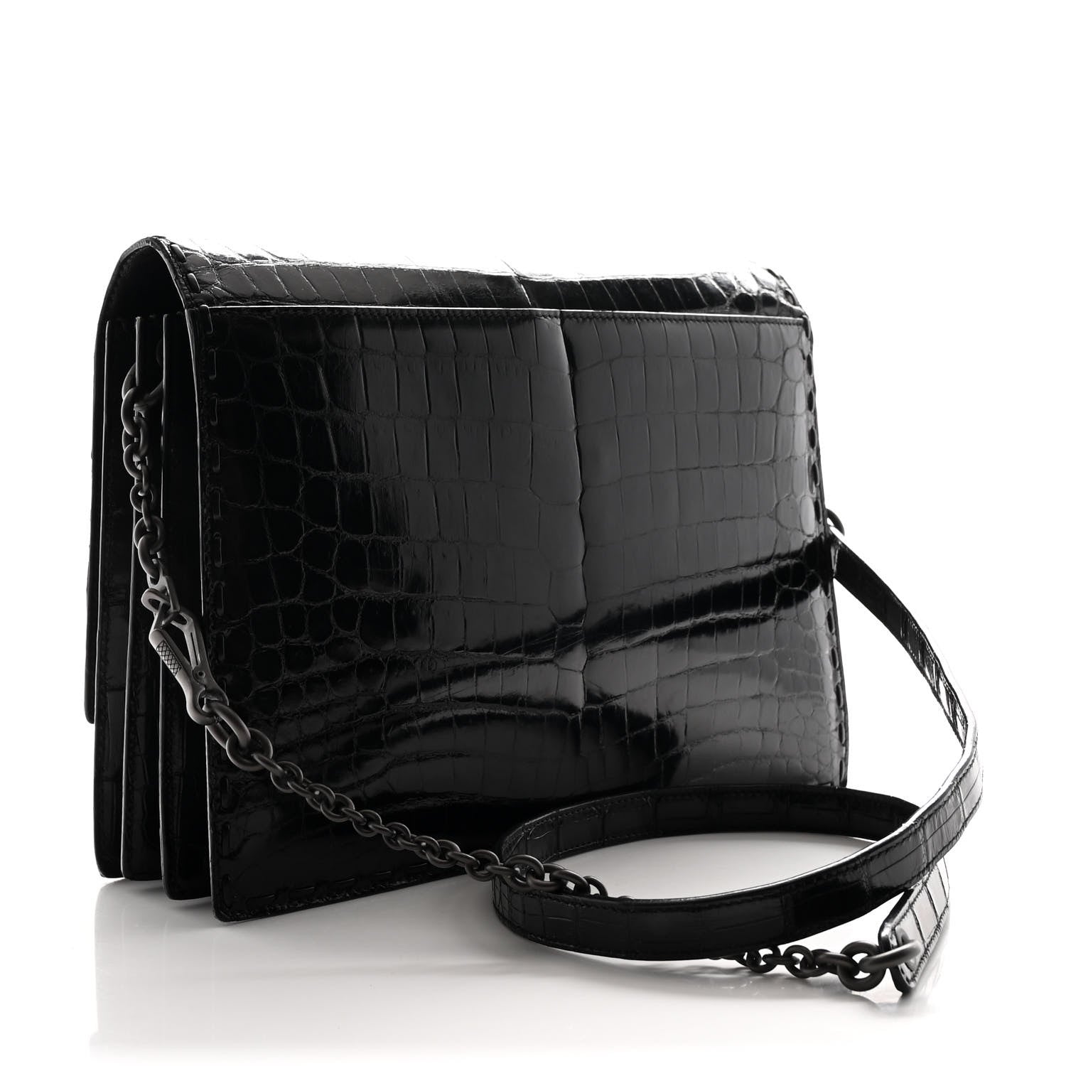 Bottega Veneta Crocodile Accordion Flap Shoulder Bag Black 3 of 12