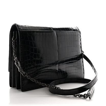 Bottega Veneta Crocodile Accordion Flap Shoulder Bag Black 3 of 12