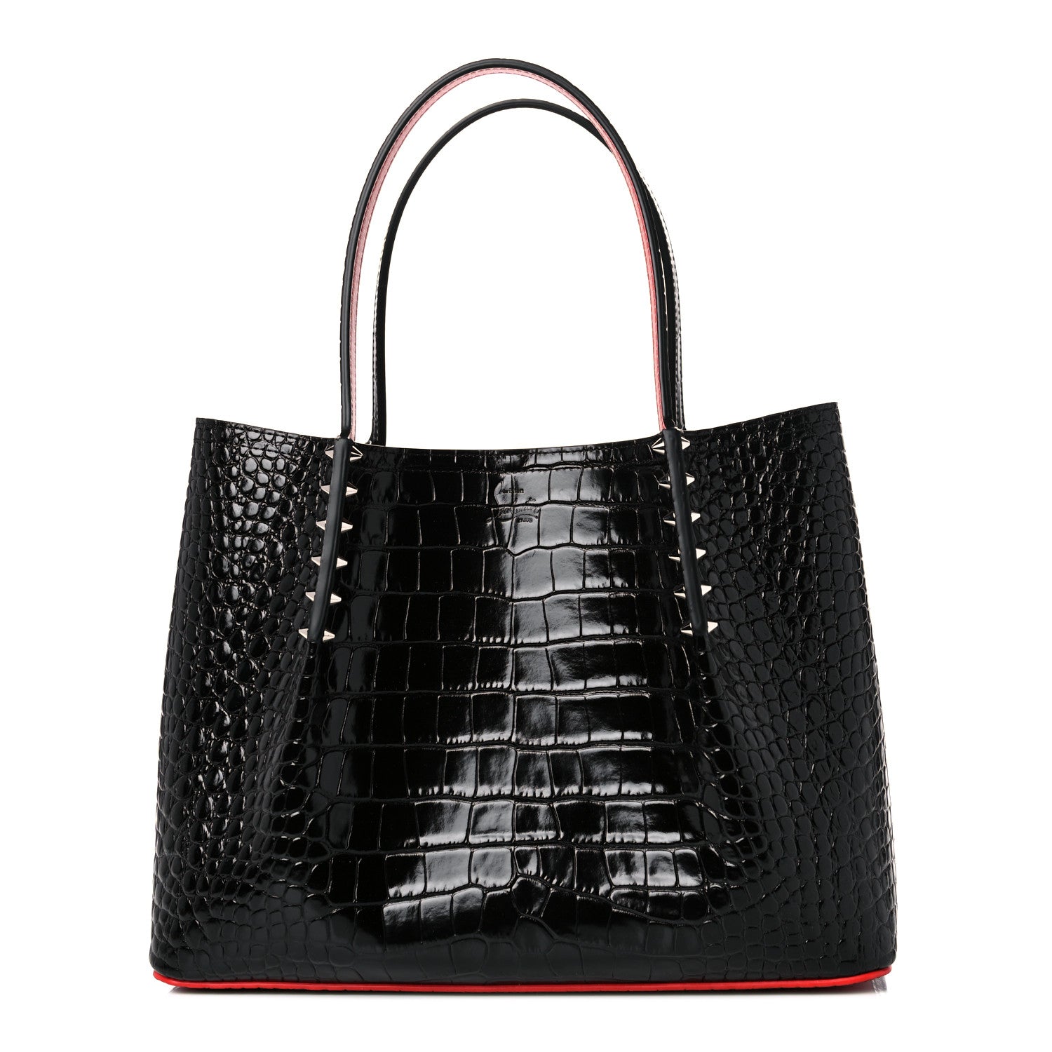 Christian Louboutin Crocodile Embossed Calfskin Spiked Small Cabarock Shopper Tote Black 1 of 10