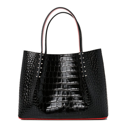 Christian Louboutin Crocodile Embossed Calfskin Spiked Small Cabarock Shopper Tote Black 1 of 10