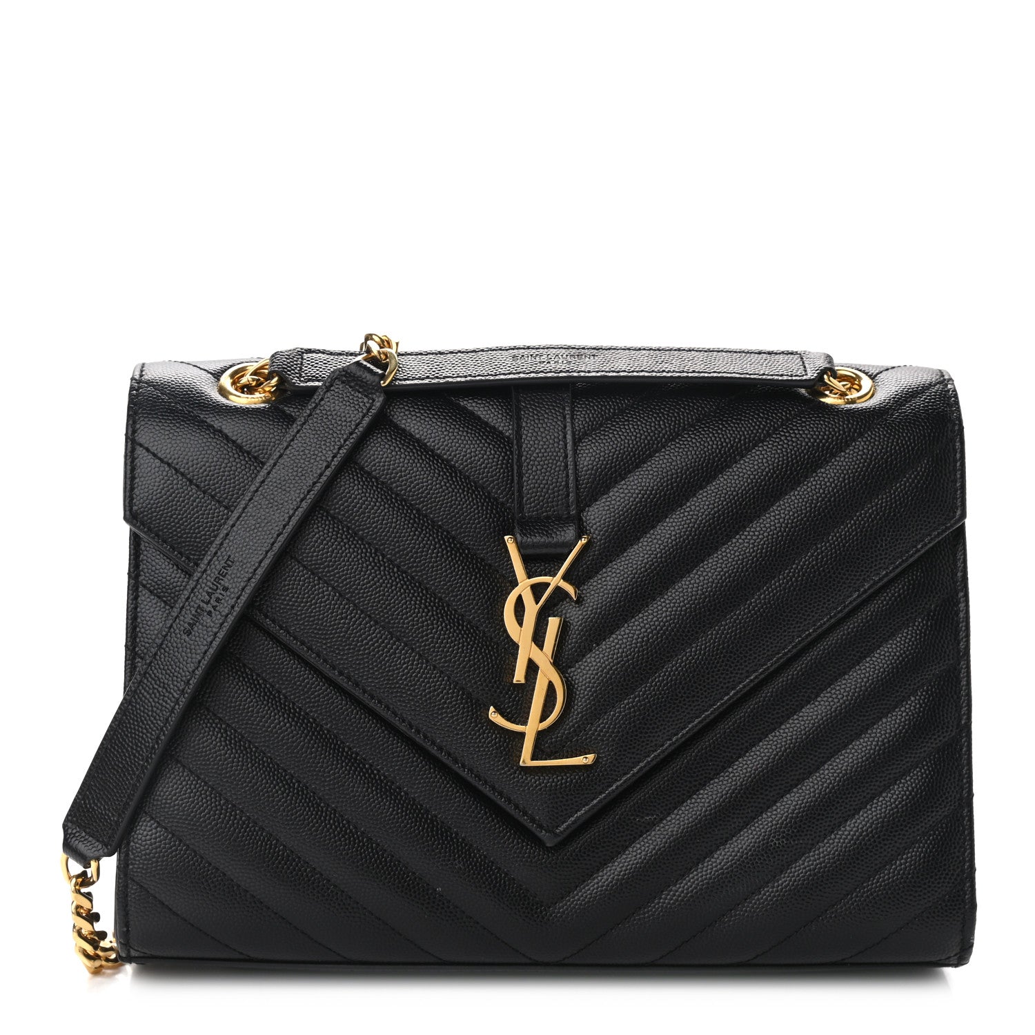 Saint Laurent Grain De Poudre Matelasse Chevron Medium Monogram Satchel Black 1 of 11