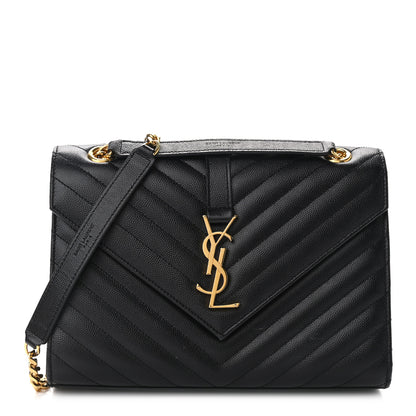 Saint Laurent Grain De Poudre Matelasse Chevron Medium Monogram Satchel Black 1 of 11