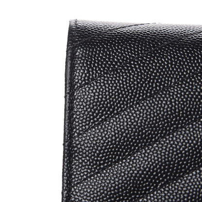 Saint Laurent Grain De Poudre Matelasse Chevron Monogram Envelope Chain Wallet Black 10 of 16