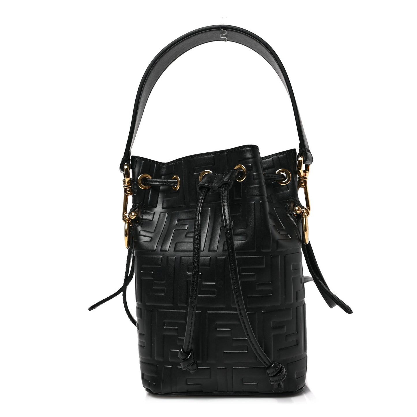 Vitello Liberty F is Fendi FF 1974 Embossed Mini Mon Tresor Bucket Bag Black