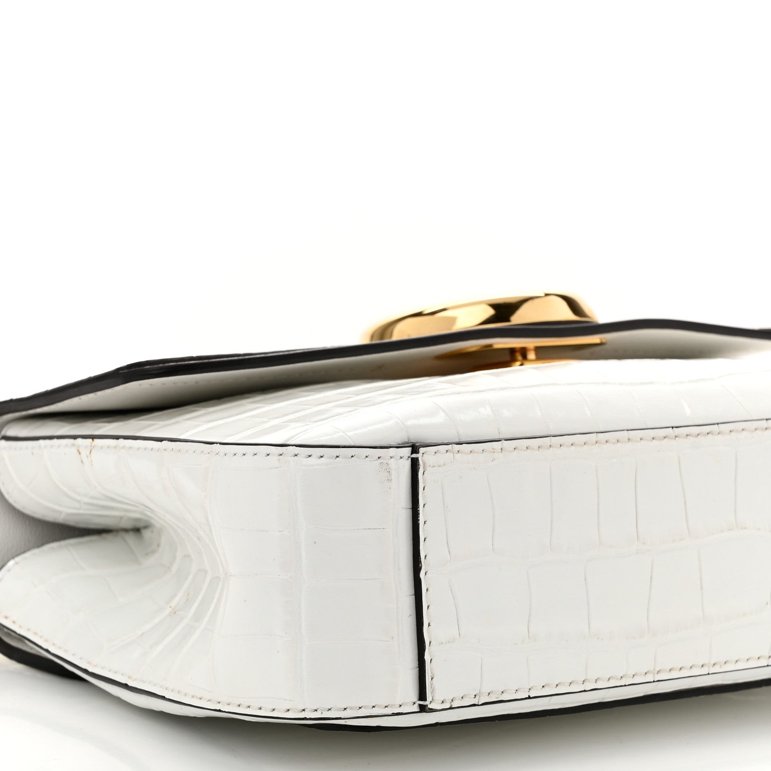 Chloe Calfskin Crocodile Embossed Small C Double Carry Bag Brilliant White 9 of 11