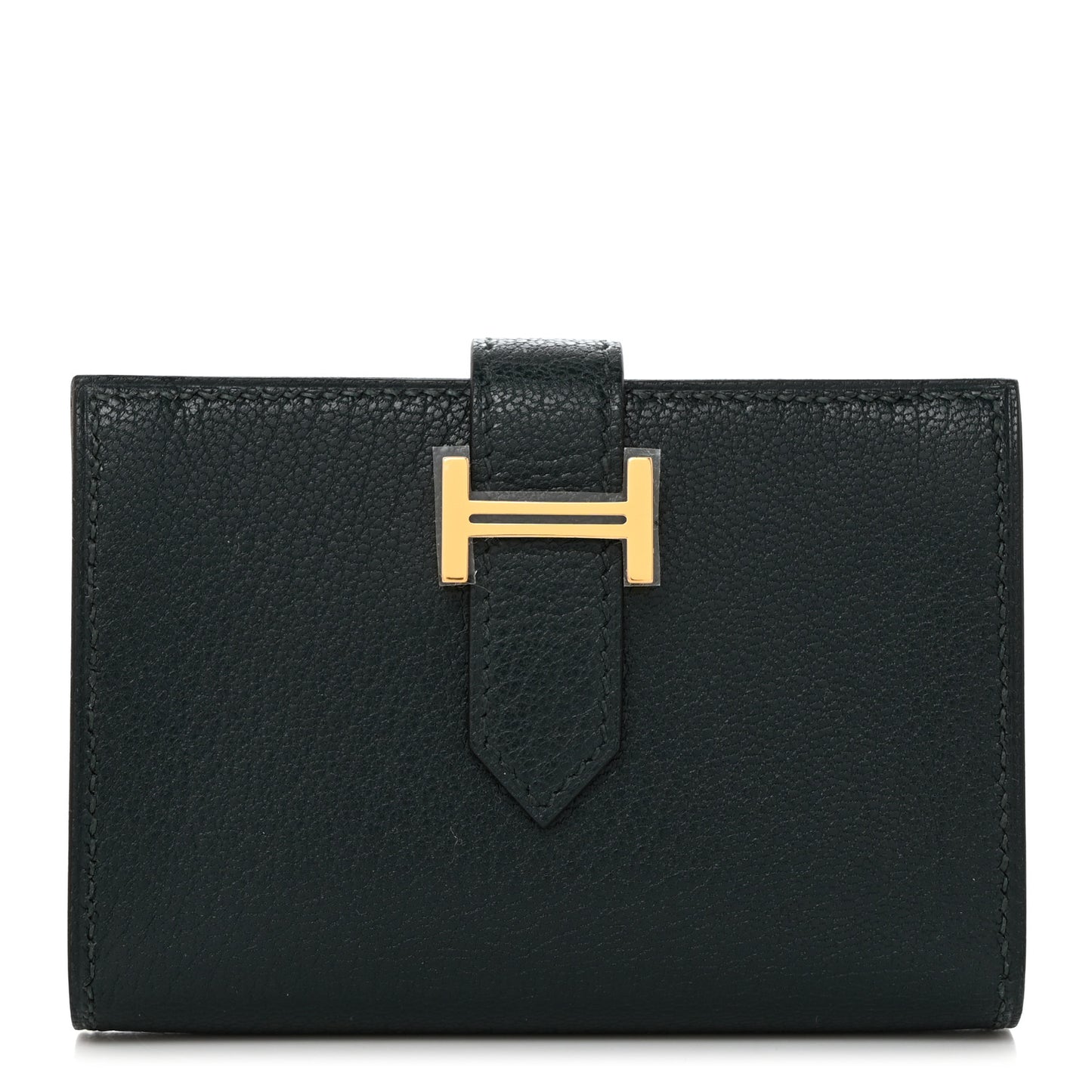 Chevre Mysore Bearn Card Holder Wallet Vert Cypress