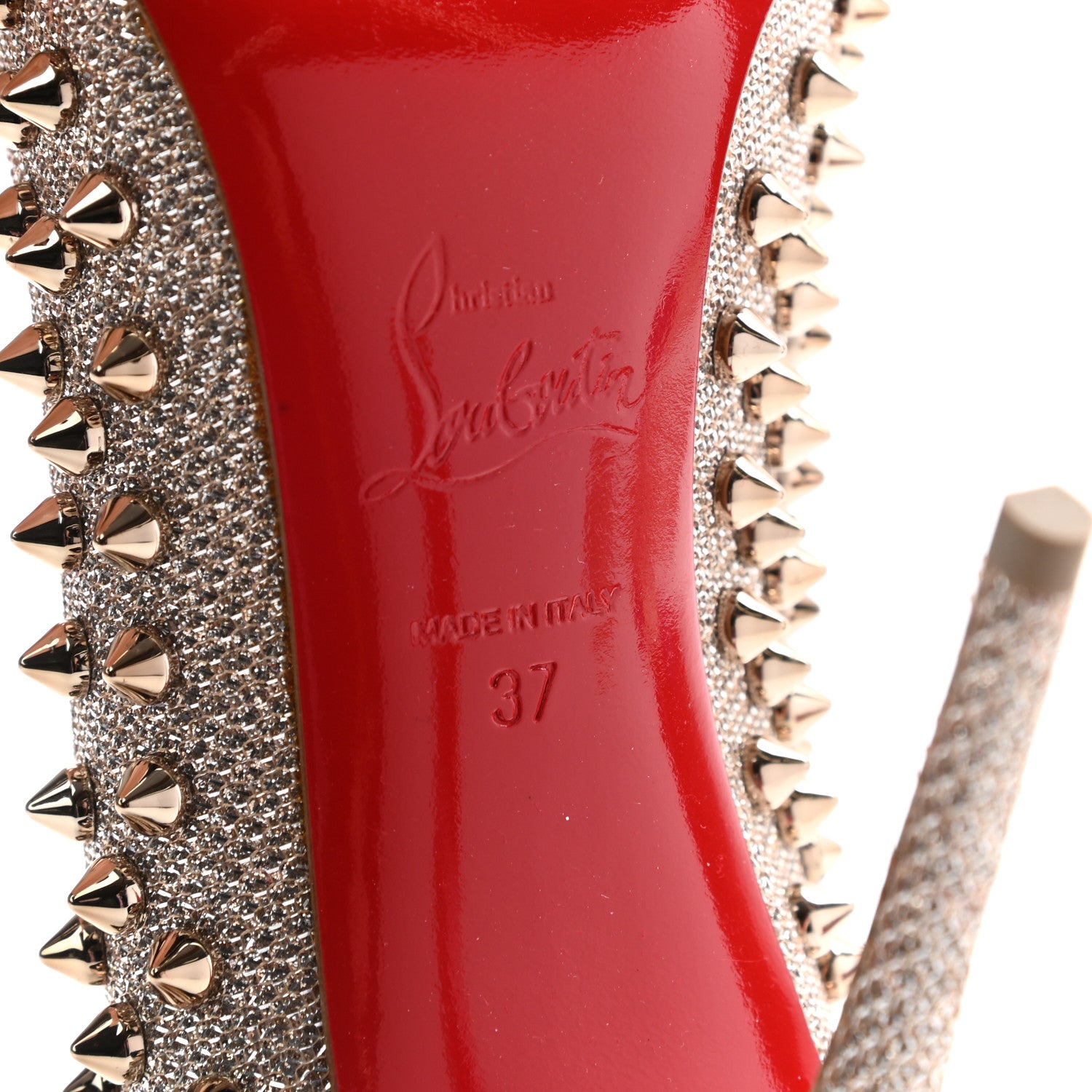 Christian Louboutin Glitter Diams Follies Spikes 100 Pumps 37 Colombe 6 of 18