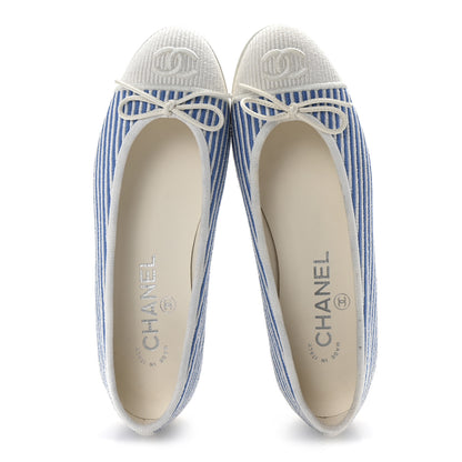 Chanel Fabric Grosgrain Cap Toe CC Flats 35 White Blue 2 of 10