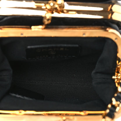 Chanel Lambskin Quilted Trio Kiss Lock Clutch With Chain Black 7 of 12