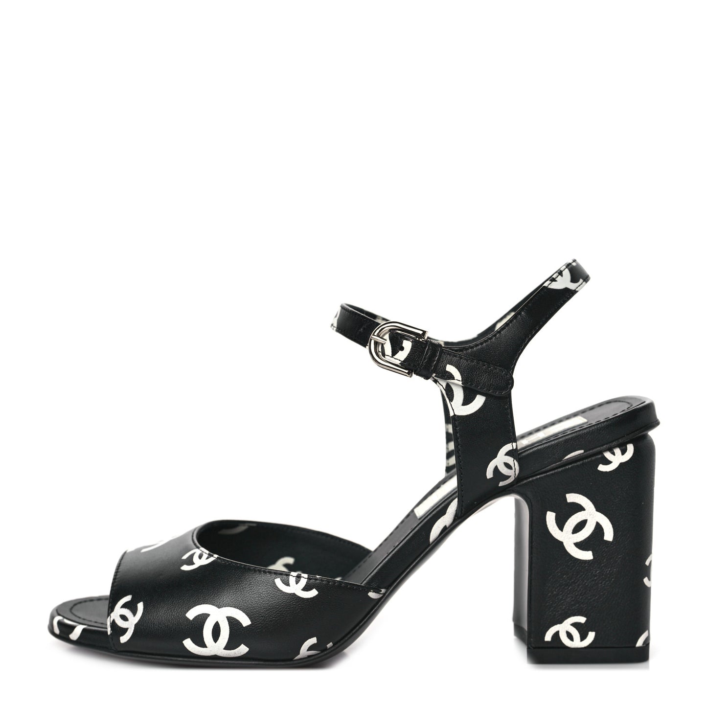Printed Lambskin CC Sandals 36 Black White