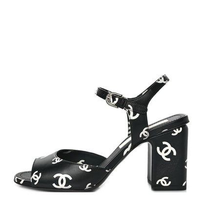 Chanel Printed Lambskin CC Sandals 36 Black White 1 of 8