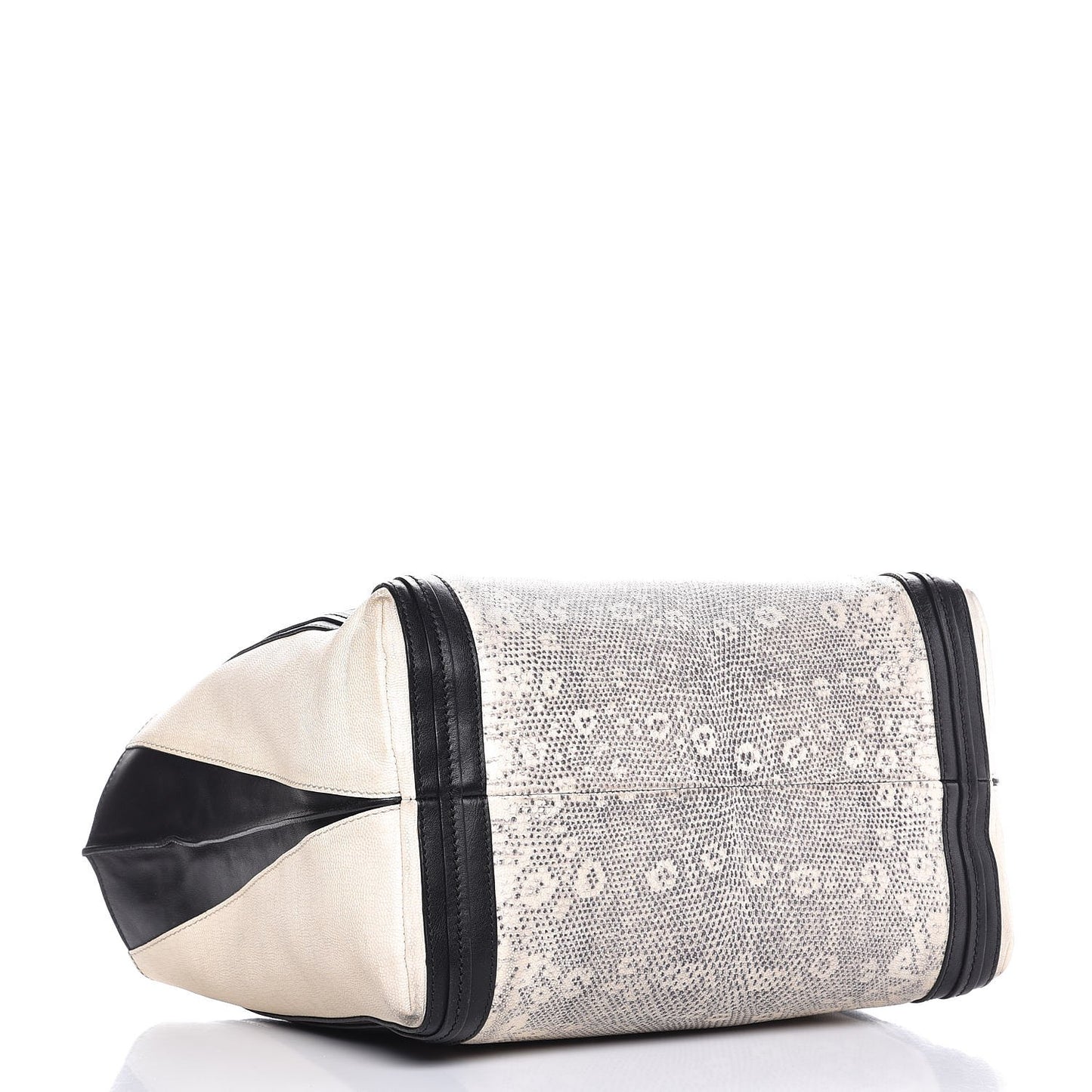 Grained Calfskin Lizard Embossed Mini Alison East West Tote Black White