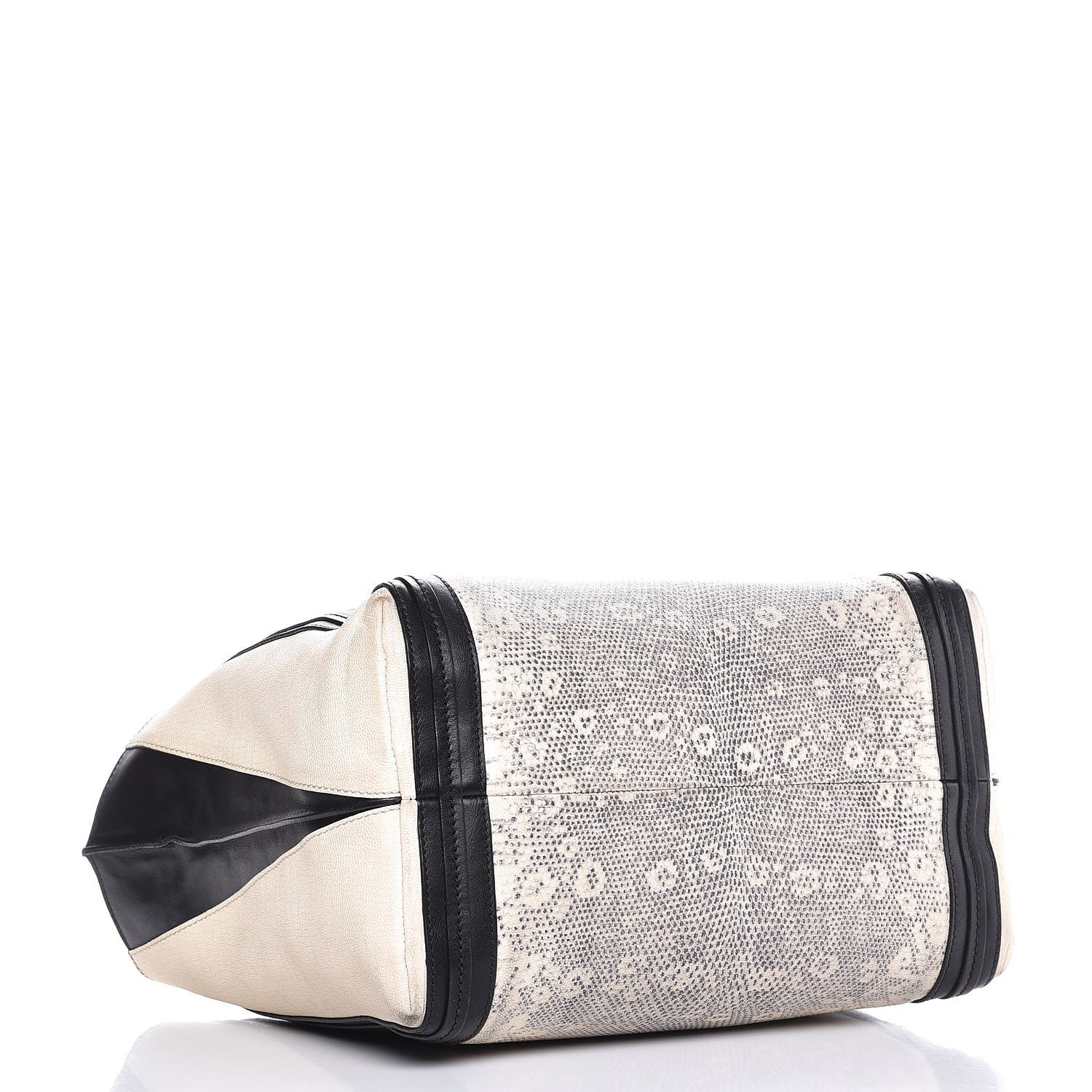 Chloe Grained Calfskin Lizard Embossed Mini Alison East West Tote Black White 4 of 15