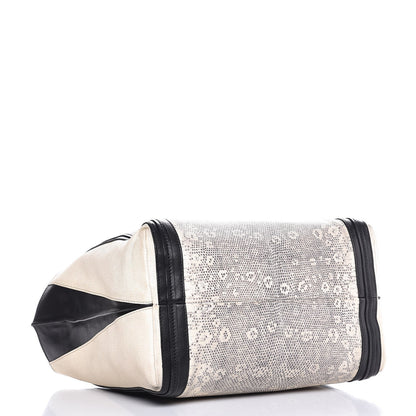 Chloe Grained Calfskin Lizard Embossed Mini Alison East West Tote Black White 4 of 15