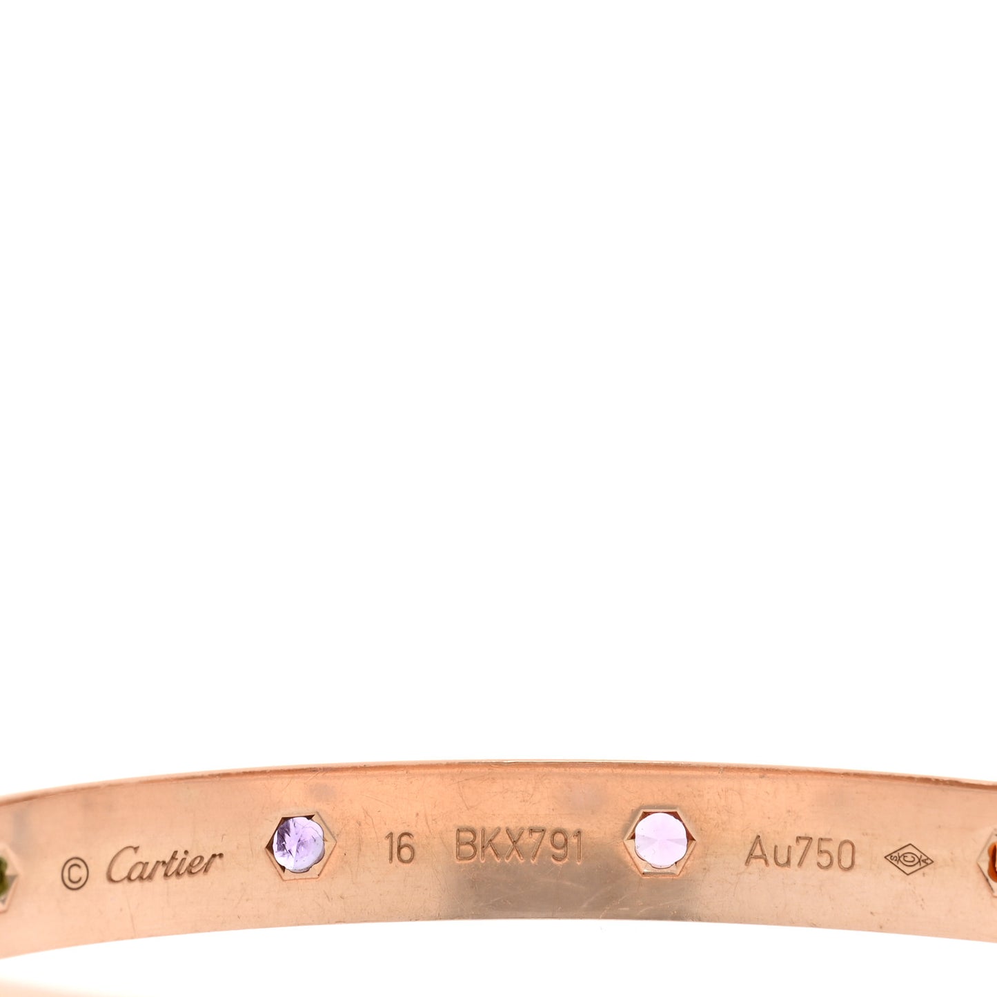 18K Pink Gold Sapphire Garnet Amethyst LOVE Bracelet 16