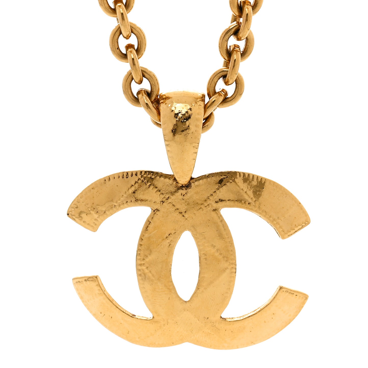 Quilted CC Long Chain Necklace Gold