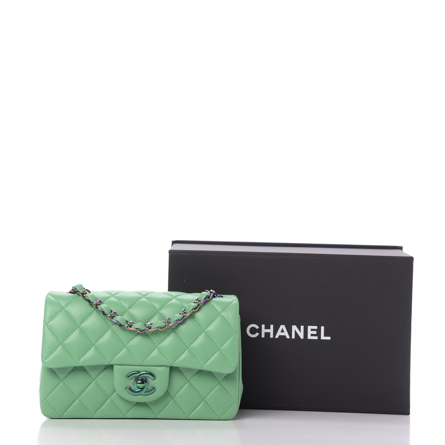 Chanel Lambskin Quilted Mini Rectangular Flap Green Blue 10 of 10