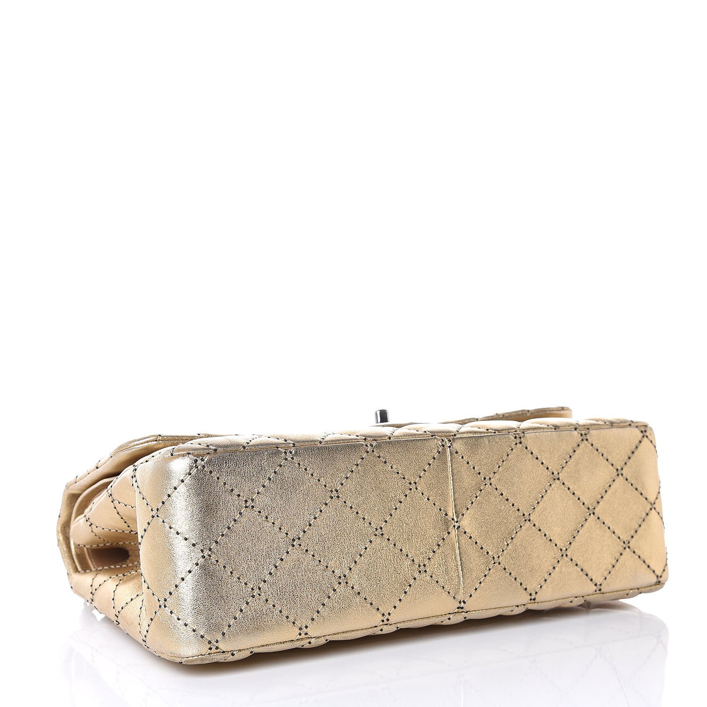 Metallic Washed Lambskin Quilted Jumbo Double Flap Dark Gold Black