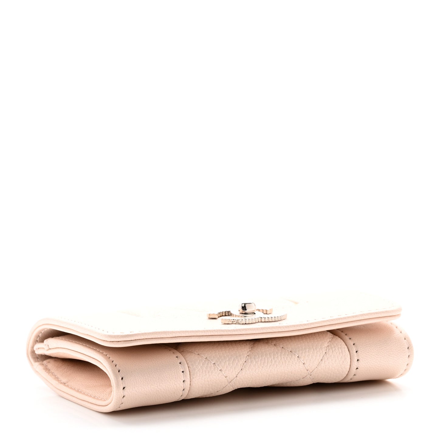 Caviar Quilted Vintage Mademoiselle Flap Card Holder Beige