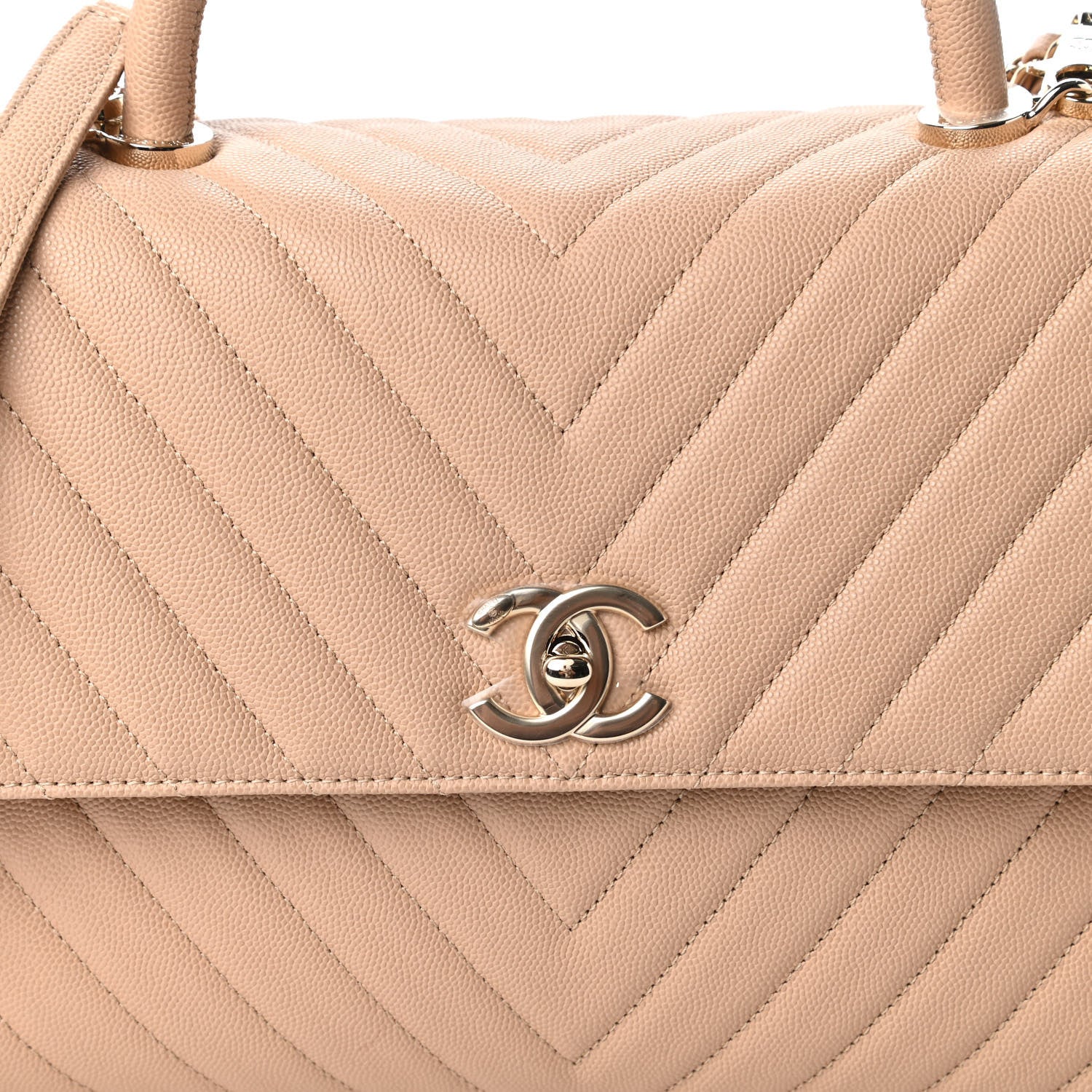 Chanel Caviar Chevron Quilted Medium Coco Handle Flap Beige 10 of 11