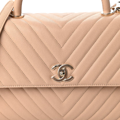 Chanel Caviar Chevron Quilted Medium Coco Handle Flap Beige 10 of 11
