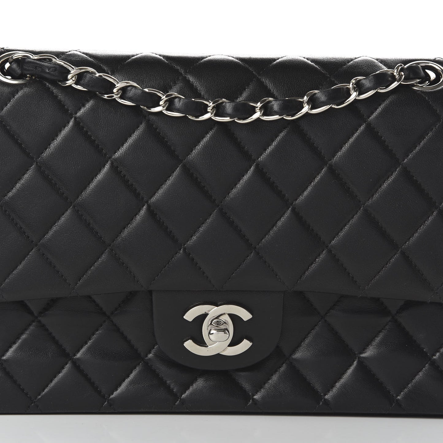 Lambskin Quilted Medium Double Flap Black