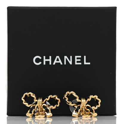 Chanel Lambskin Chain Bow Stud Earrings Black Gold 5 of 5