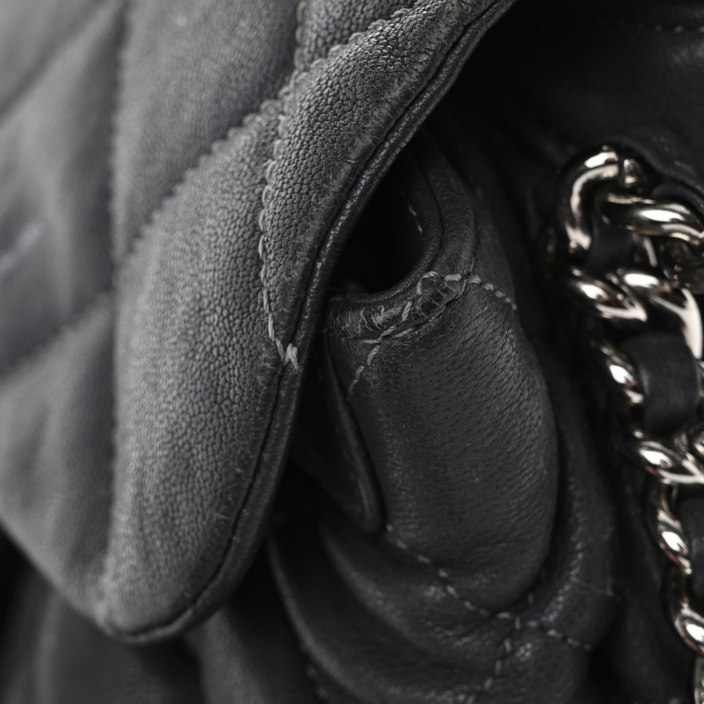 Washed Lambskin Quilted Medium Chain Around Messenger Dark Grey