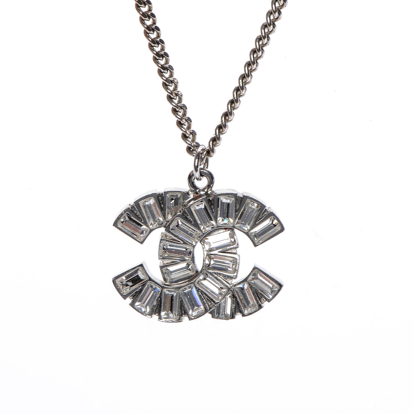 Baguette Crystal Large CC Necklace Silver