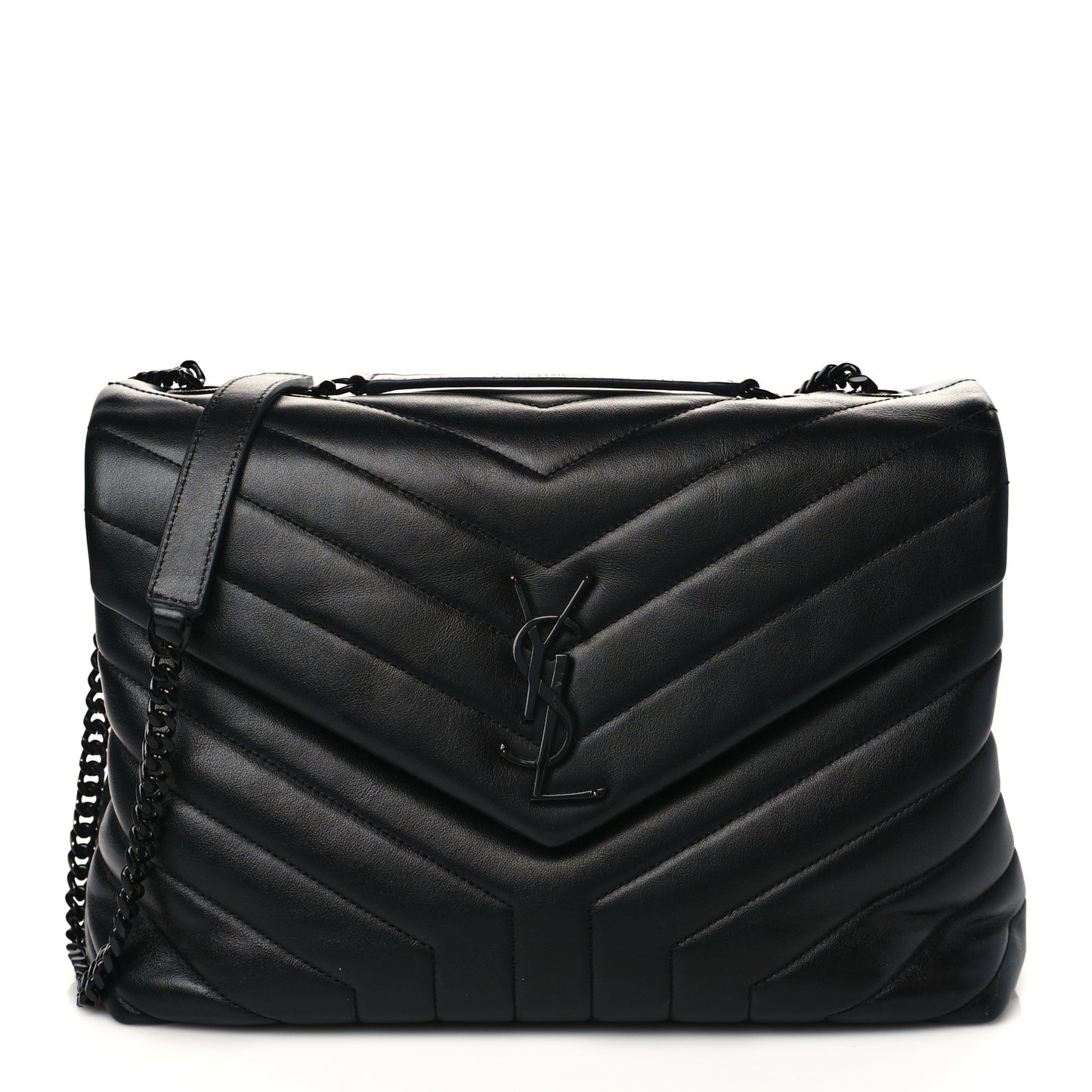 Calfskin Y Quilted Monogram Medium Loulou Chain Satchel Black