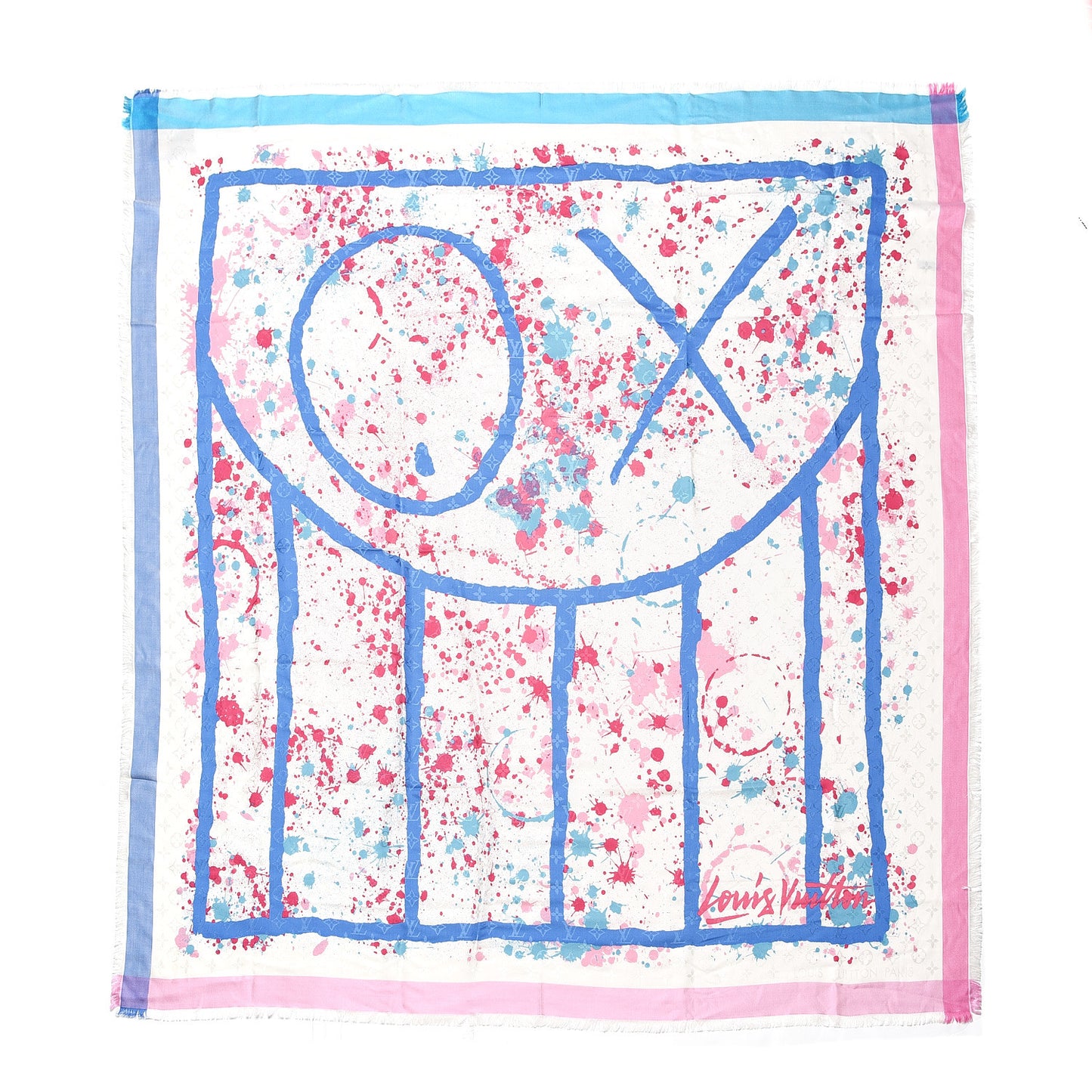 Wool Silk Monogram Mr. A Shawl Pink Blue