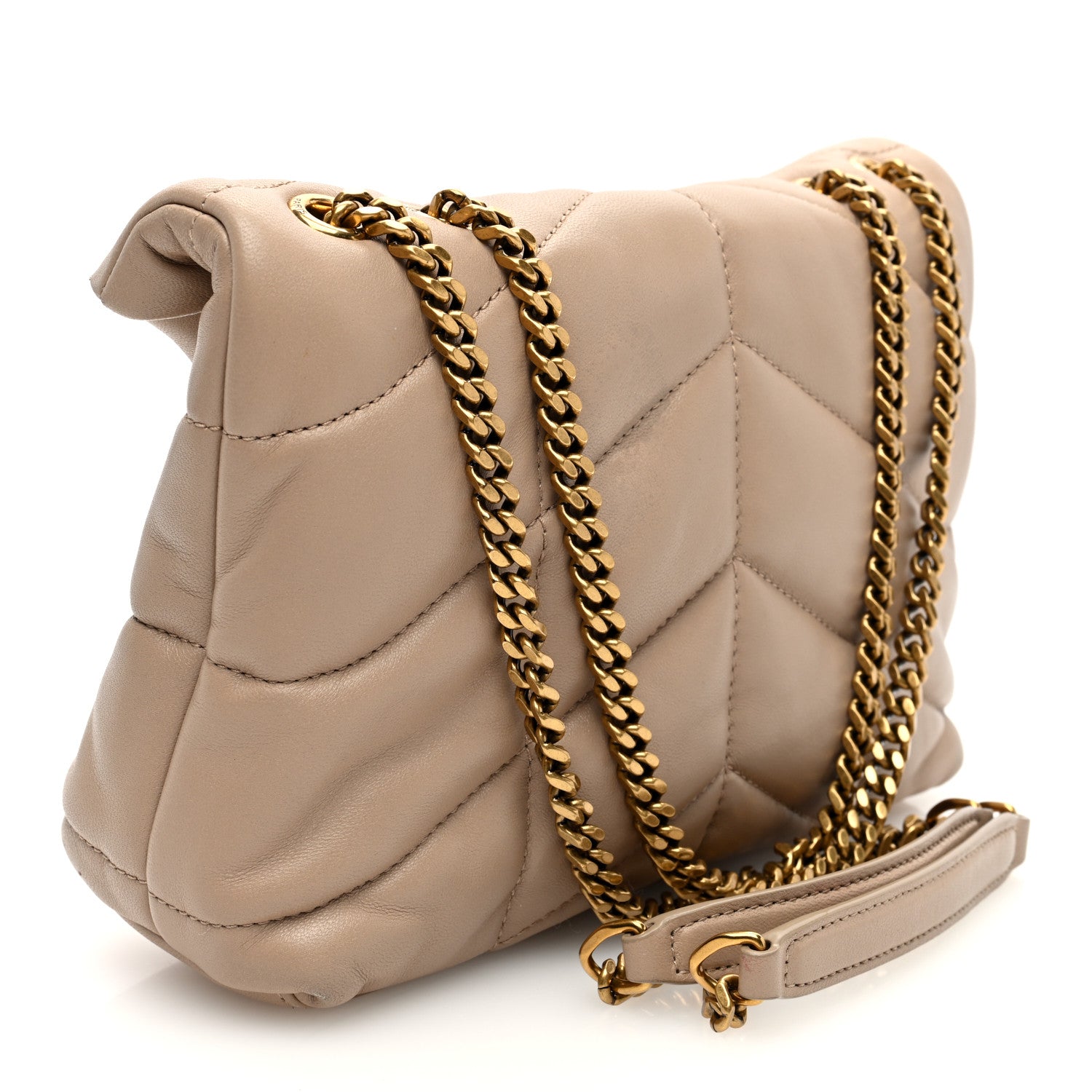 Saint Laurent Lambskin Quilted Toy Loulou Puffer Monogram Chain Satchel Dark Beige 3 of 9