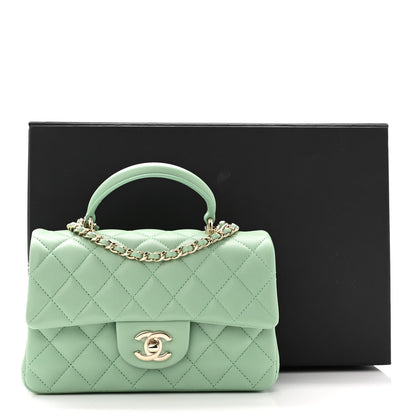 Chanel Lambskin Quilted Mini Top Handle Rectangular Flap Light Green 12 of 12