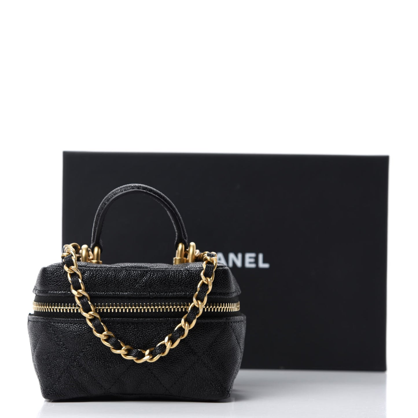 Caviar Quilted Mini Top Handle Vanity With Chain Black