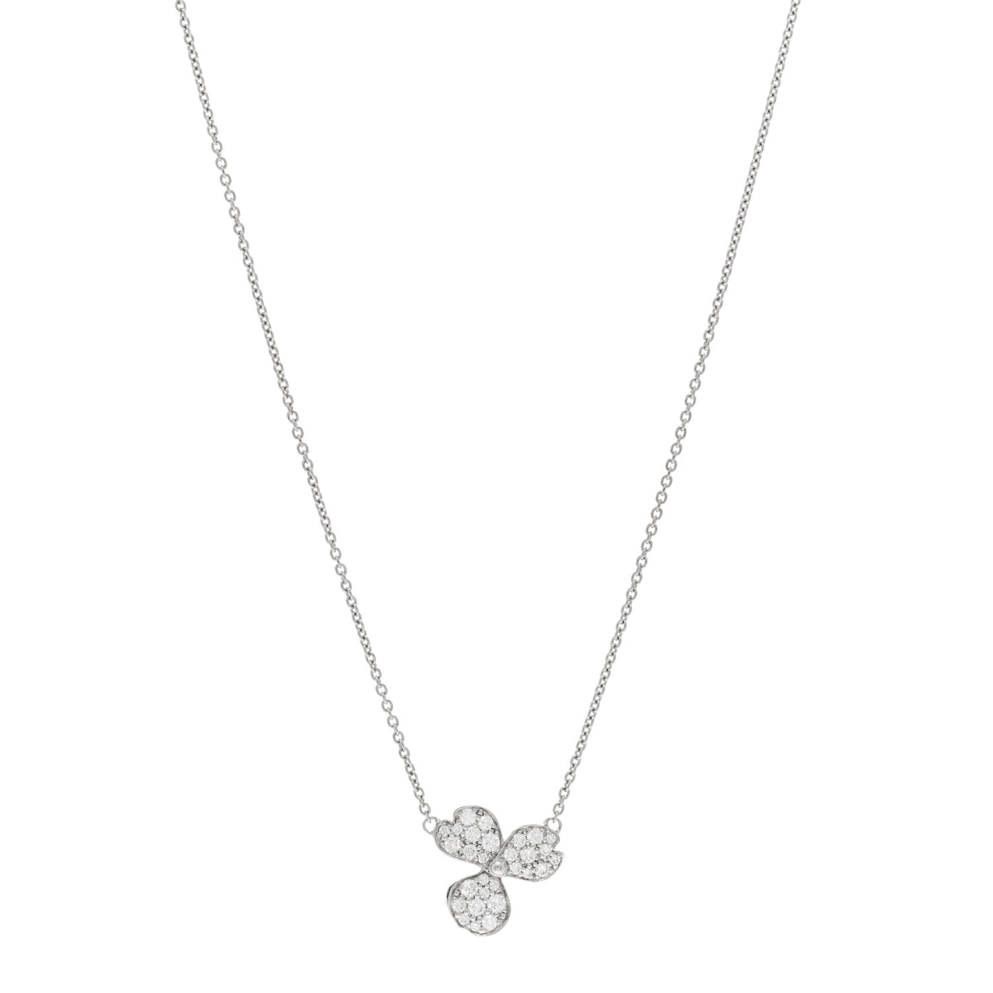 Platinum Diamond Paper Flowers Pave Pendant Necklace