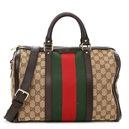 Gucci Monogram Selleria Calfskin Vintage Web Medium Boston Beige Ebony Cocoa 1 of 21