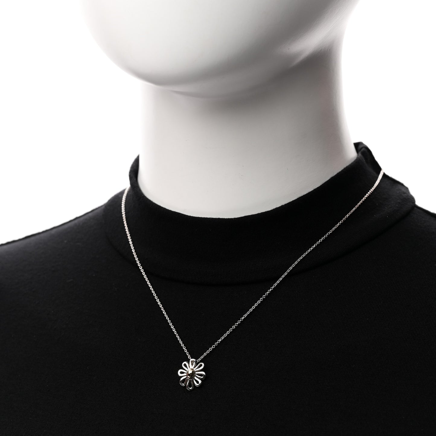 Sterling Silver 18K Yellow Gold Daisy Pendant Necklace