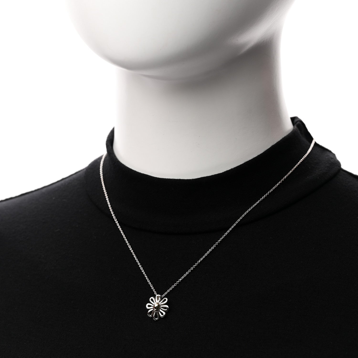Tiffany Sterling Silver 18K Yellow Gold Daisy Pendant Necklace 2 of 7