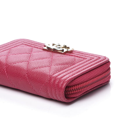 Chanel Caviar Quilted Boy Zip Around Coin Purse Wallet Dark Pink 6 of 9