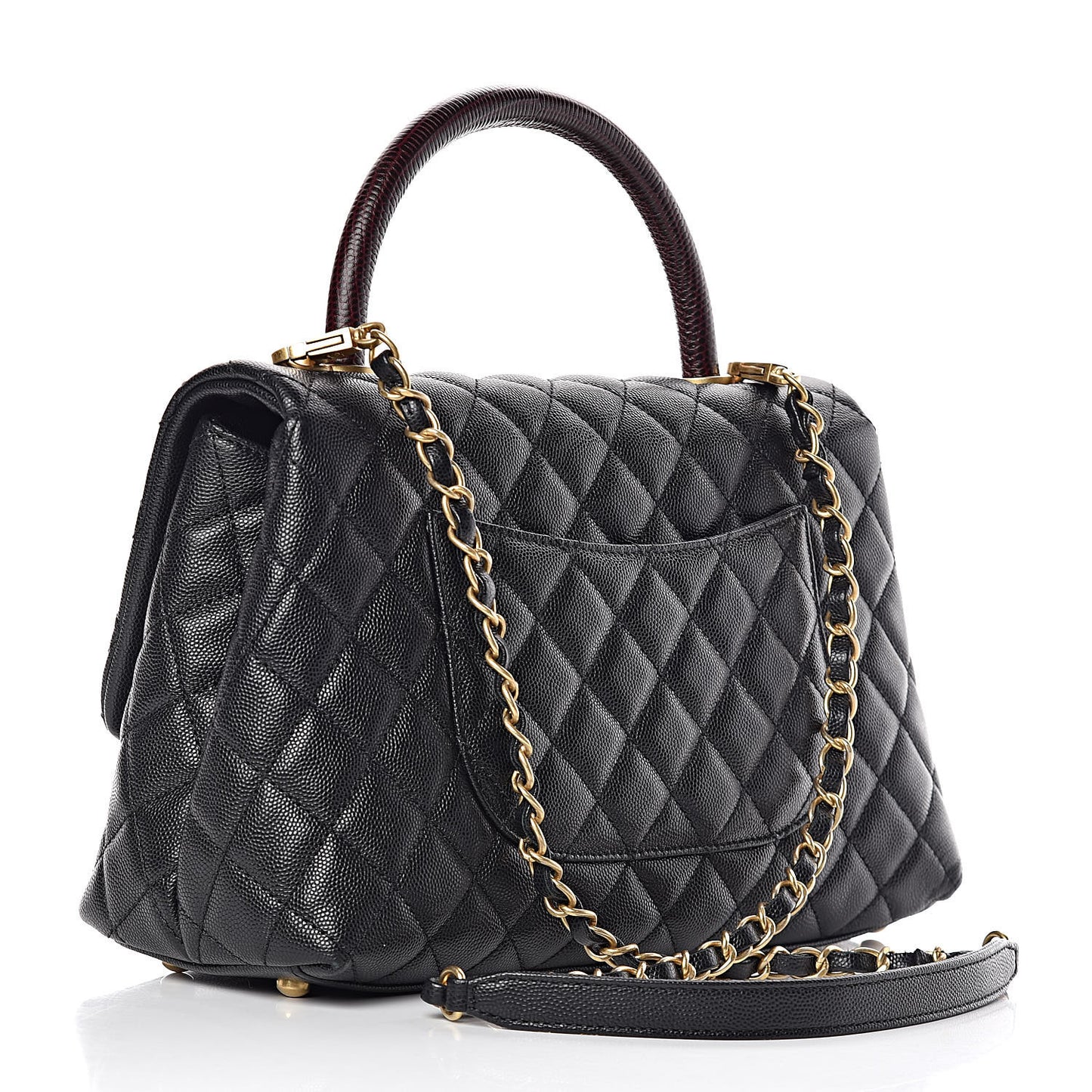 Caviar Lizard Embossed Quilted Small Coco Handle Flap Black