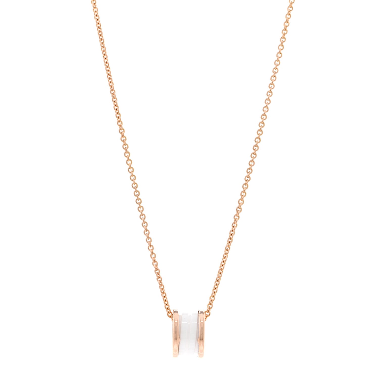Bulgari 18K Rose Gold White Ceramic B.Zero1 Pendant Necklace 1 of 5