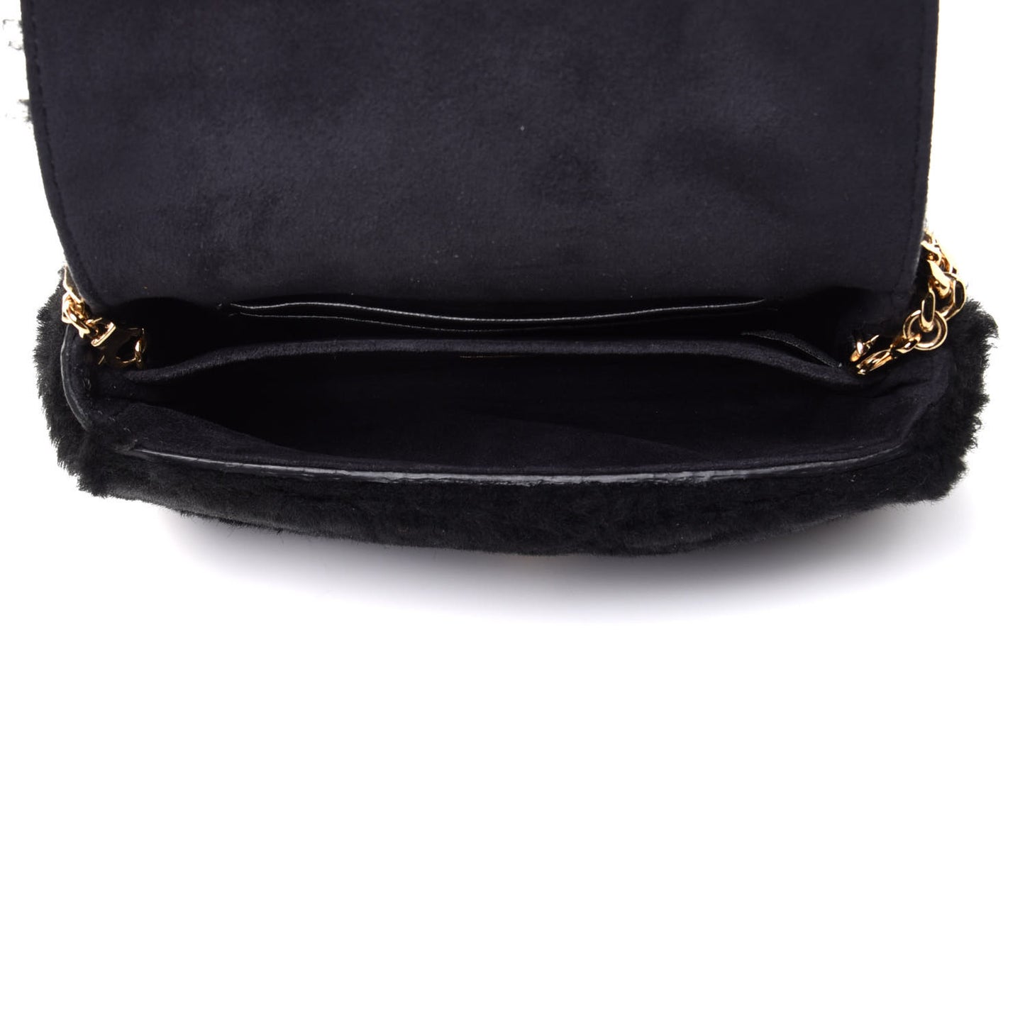 Shearling Shiny Nappa Micro Baguette Black