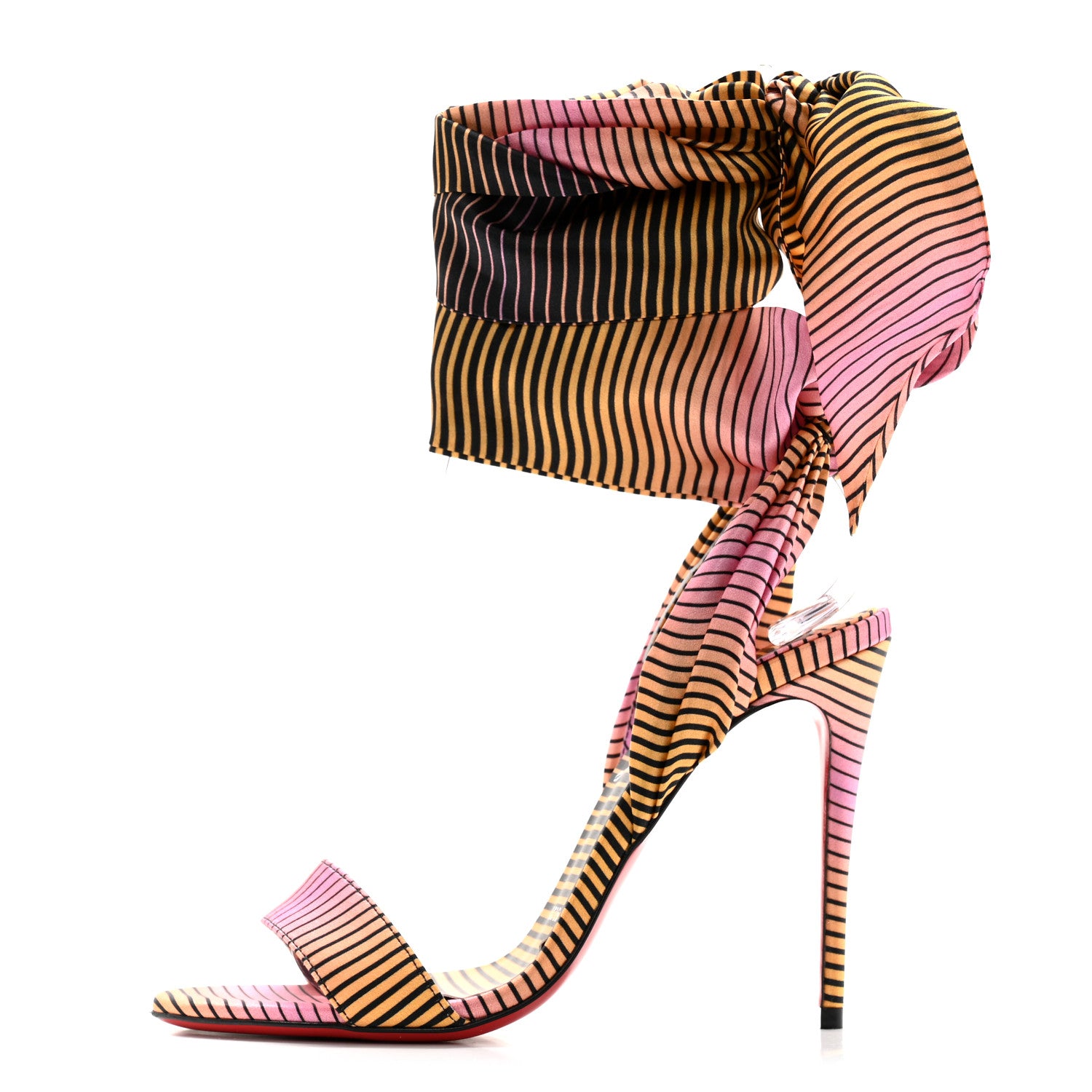 Christian Louboutin Satin Sandale Du Desert Stripe 100 Sandal 35.5 Pink Orange Multi 1 of 8