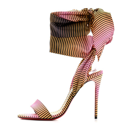 Christian Louboutin Satin Sandale Du Desert Stripe 100 Sandal 35.5 Pink Orange Multi 1 of 8