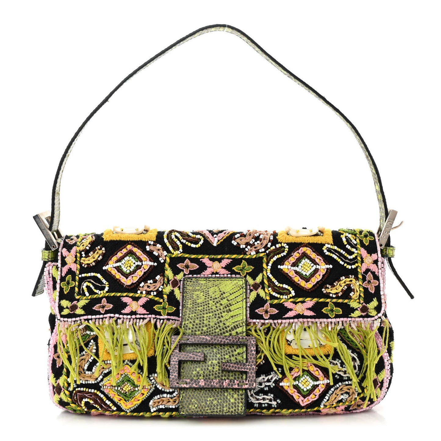 Canvas Lizard Beaded Baguette Black Multicolor